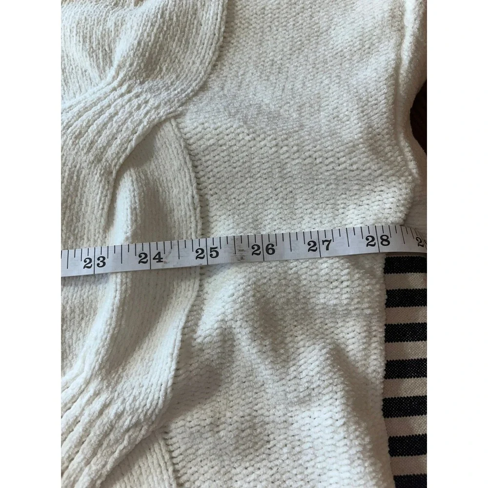 J. Jill Chenille Cable Knit‎ Sweater Womens Large Petite Cream White Crew Neck